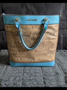 Anne Klein Turquoise Trim Cork Tote Bag